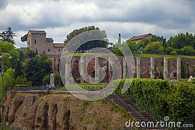 Ruined columns at Trajan`s Market Stock Photo