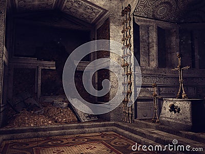 Ruined crypt with bones Stock Photo