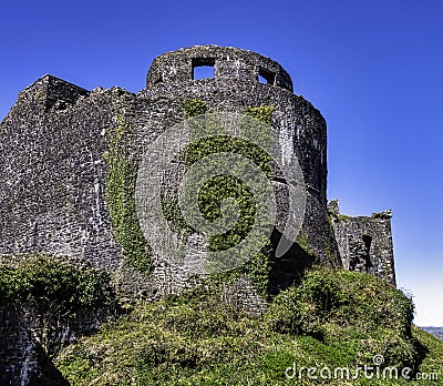 Ruined Dinefwr Castle overlooking the River Tywi - Llandeilo, Carmarthenshire, Wales, UK Stock Photo
