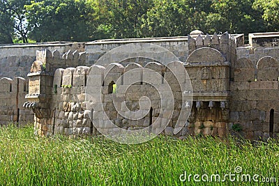 Ancient big battlement of vellore fort with trees Stock Photo