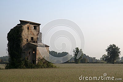 Ruined house in a field Stock Photo