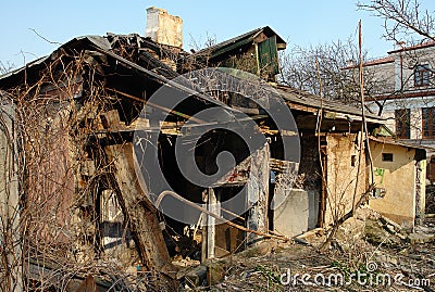 The ruined old house on Podil Stock Photo