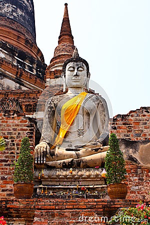 Ruined Old Temple of Ayutthaya, Thailand, Stock Photo