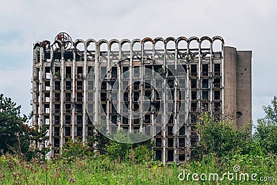Ruined overgrown sport sanatorium, consequences of war in Abkhazia Editorial Stock Photo