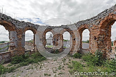 Ruined part of Medzhybizh Castle in Ukraine Stock Photo