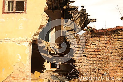 Ruined period house falling apart Stock Photo