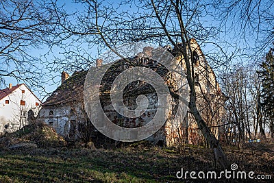 Ruined residential house in Krolikowice, Lower Silesia, Poland. Editorial Stock Photo