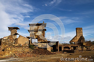 Ruined sulfur extraction oven profile at Sao Domingos abandoned mine Stock Photo