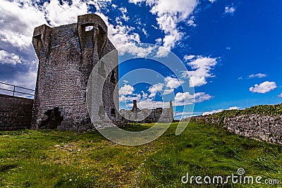 Ruined 19th century tower in Inis Oirr Island Stock Photo