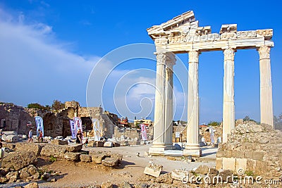 Ruines of ancient greek temple in Side, Turkey Editorial Stock Photo
