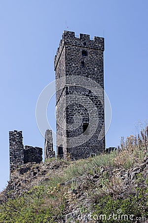 Ruines of hazmburk castle, view on the white tower Stock Photo