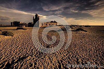 Ruinous Hindu temple on the sand Stock Photo