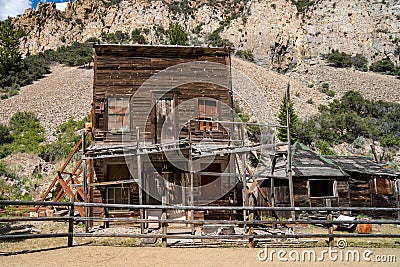 Ruins of the abandoned Bayhorse Ghost Town in the Salmon Challis National Forest of Idaho Stock Photo