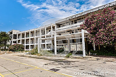 Ruins of abandoned hotel building Stock Photo