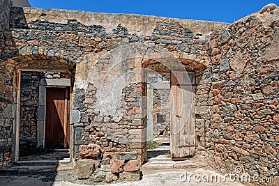 Ruins in the abandoned leper colony Spinalonga, Crete Stock Photo
