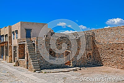 Ruins in the abandoned leper colony Spinalonga, Crete Stock Photo