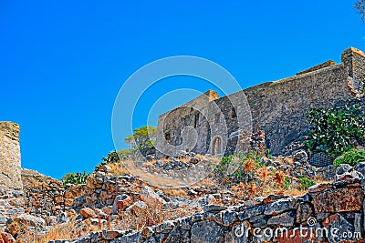 Ruins in the abandoned leper colony Spinalonga, Crete Stock Photo