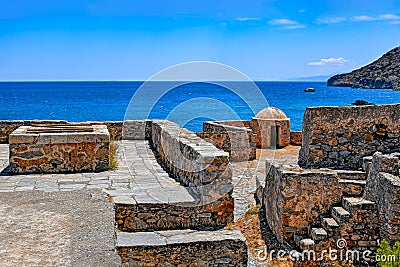 Ruins in the abandoned leper colony Spinalonga, Crete Stock Photo