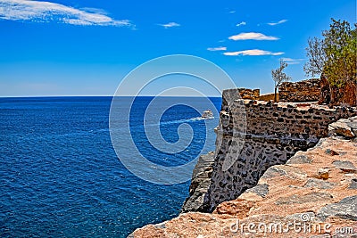 Ruins in the abandoned leper colony Spinalonga, Crete Stock Photo