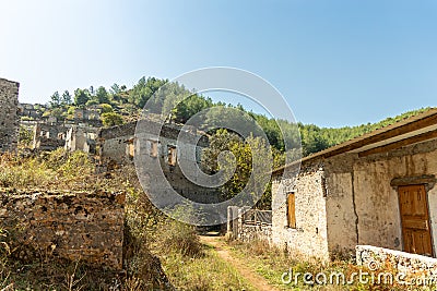 Ruins of abandoned village of Kayakoy in Turkey. Stock Photo