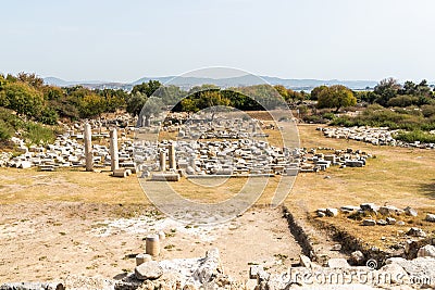 Ruins of Agora temple at the ancient Greek city Teos in Izmir province of Turkey Stock Photo