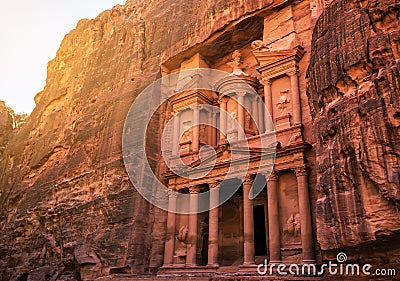 Ruins of Al Khazneh treasury in Petra Stock Photo