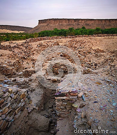 Ruins of Almoravid dynasty palace at the desert near Atar, Mauritania Stock Photo