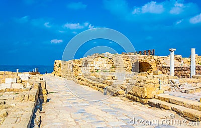 Ruins of ancient bathhouse at Caesarea in Israel Stock Photo