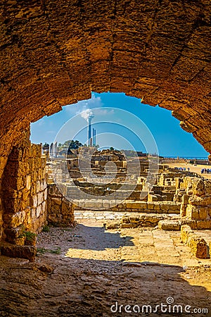 Ruins of ancient bathhouse at Caesarea in Israel Stock Photo