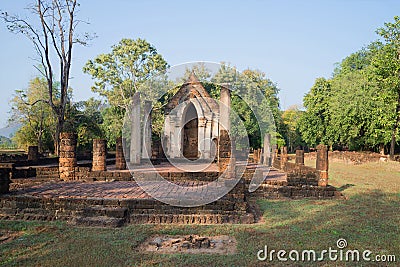 On the ruins of the ancient Buddhist temple Wat Chom Chuen in the vicinity of the Si Satchanalai. Thailand Stock Photo