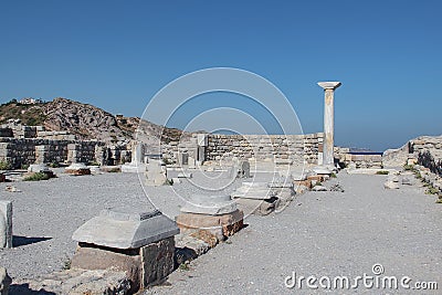 Ruins of the ancient city on the coast of the Aegean Sea Stock Photo