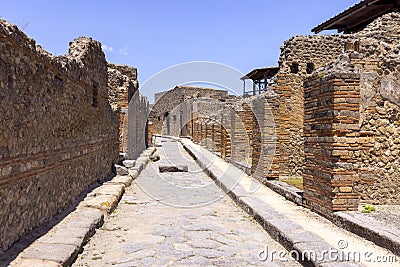 Ruins of an ancient city destroyed by the eruption of the volcano Vesuvius in 79 AD near Naples, Pompeii, Italy Editorial Stock Photo