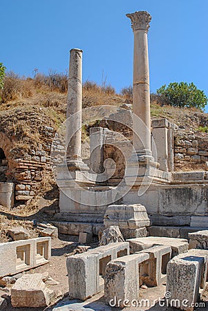 Ruins of the ancient city Ephesus, the ancient Greek city in Turkey, Stock Photo