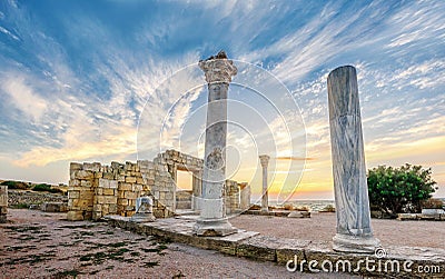 Ruins of the ancient city of Hersonissos Stock Photo