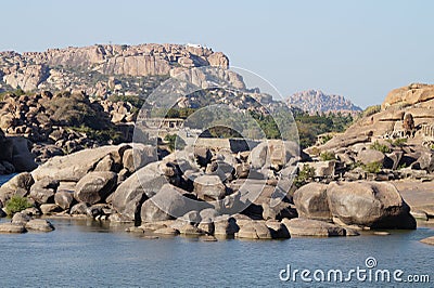 Ruins of ancient city Vijayanagara, India Stock Photo