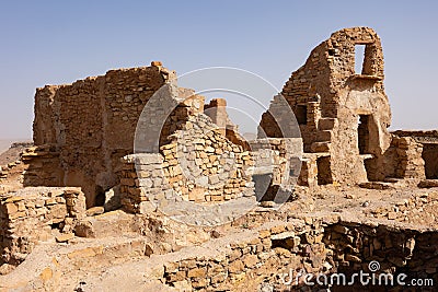 Ruins of ancient fortified Ksar Beni Barka in Tataouine, Tunisia Stock Photo