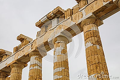 Ruins of the ancient Greek Parthenon with Doric columns Stock Photo