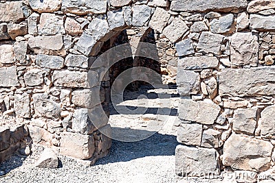 The ruins of the ancient Hebrew city Korazim Horazin, Khirbet Karazeh, destroyed by an earthquake in the 4th century AD, on the Stock Photo