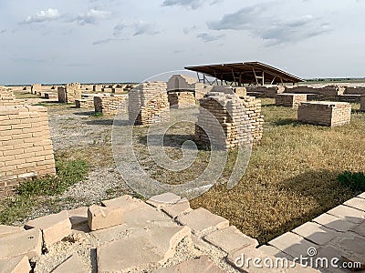 The ruins of Jama Mosque at the the gosth town of Otrar, the ancient city along the Silk Road in Southern Kazakhstan Editorial Stock Photo