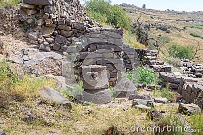 The ruins of the ancient Jewish city of Gamla on the Golan Heights. Destroyed by the armies of the Roman Empire in 67th year AD Stock Photo