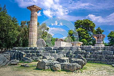 The ruins of ancient Olympia, Greece. Here takes place the touch of olympic flame. Stock Photo