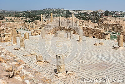 Ruins of ancient Roman bathing-place thermes on territory of antic city of Sufetula in Tunisia Stock Photo