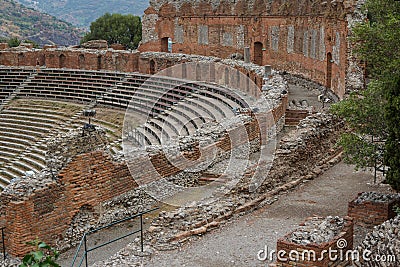 Ruins of the ancient Roman theatre in Taormina, Sicily island Stock Photo