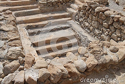 Ruins of Ancient Stepped Cistern, Qumran National Park, Israel Stock Photo