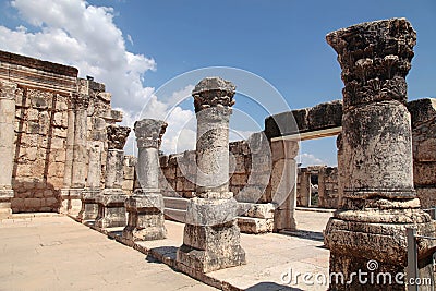 Ruins of ancient synagogue in Capernaum, Israel. Stock Photo