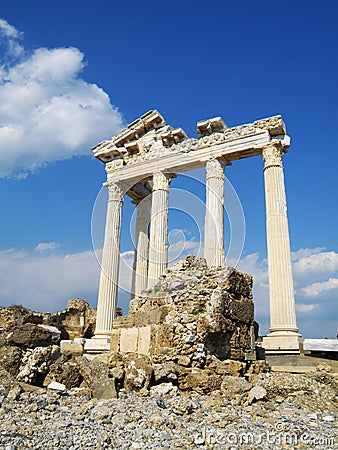 Ruins of ancient temple dedicated to Apollo in Side, Turkey Editorial Stock Photo