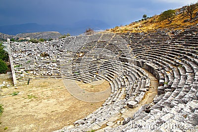 Ruins of ancient theater in Letoon. Stock Photo