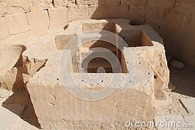 Ruins of Baptismal Font in Byzantine Church at Shivta, Ancient Nabataeans and Byzantine City, Israel Stock Photo