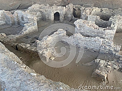 The ruins of bathhouse at the the gosth town of Otrar, the ancient city along the Silk Road in Southern Kazakhstan Editorial Stock Photo