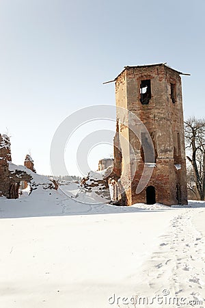 Ruins Belarus. Winter Stock Photo